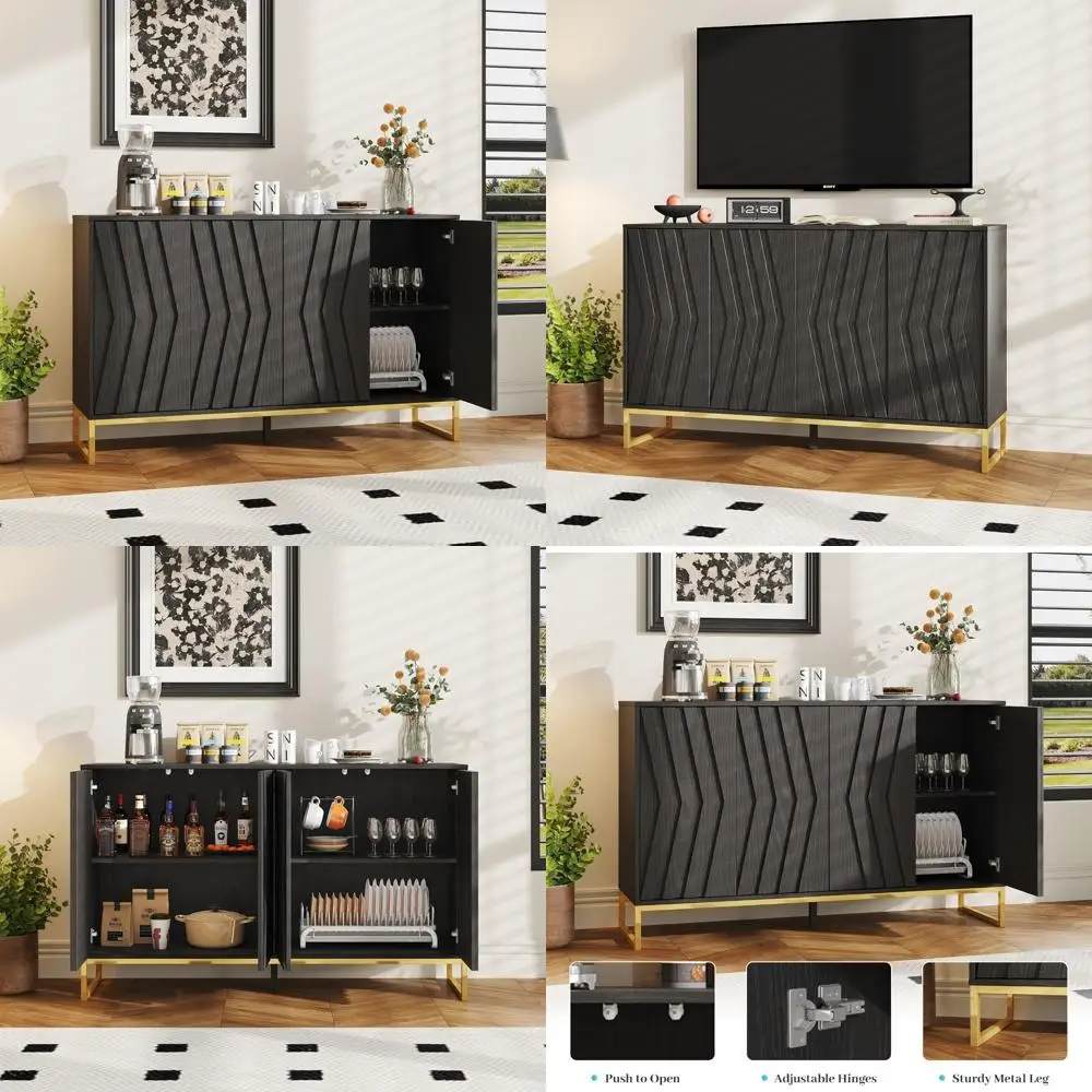 

55" modern buffet cabinet with 4 doors and adjustable shelf console table