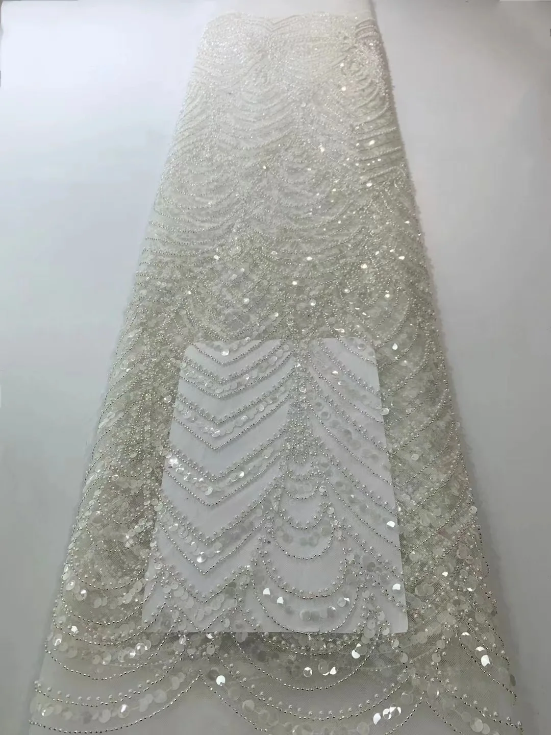 

African Sequins Beads Lace Fabric 2024 5 Yards High Quality French Mesh Tulle Embroidery Wedding Bridal Lace NFS5826