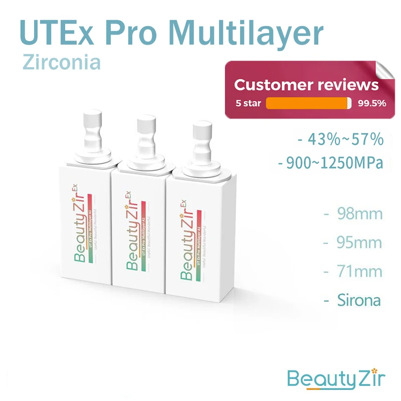 2 Pieces Zirconia Blocks UTEx Pro Multilayer 85-40-22mm Multlayer Ultra Translucency High Strength For Dental Lab Material