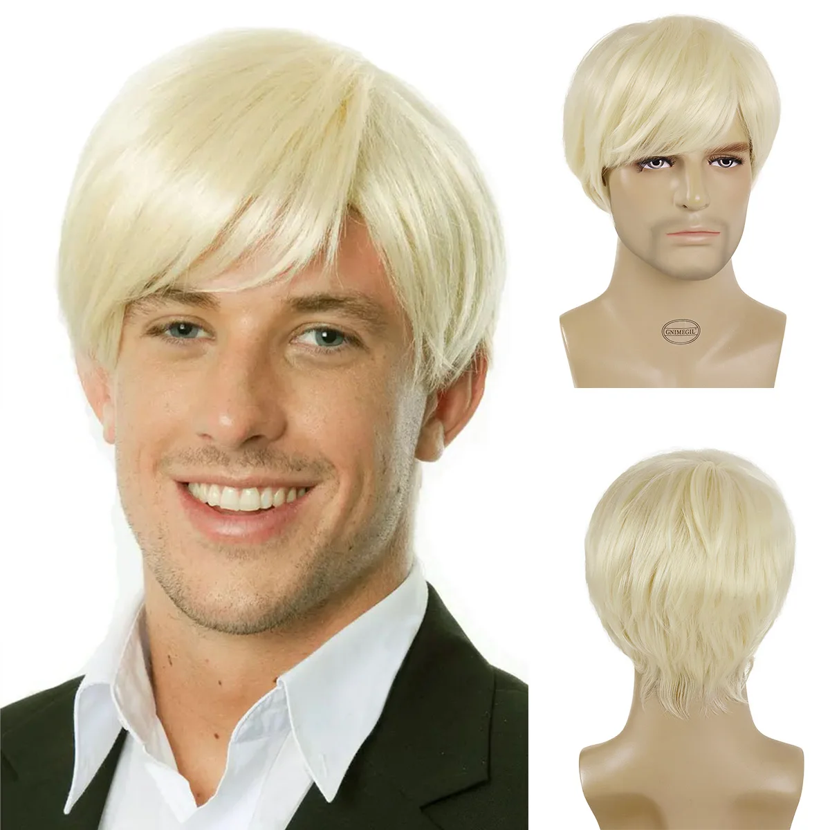 Synthetic Hair Mens Wig Short Blonde Wig Short Layered Heat Resistant Fiber Hair for Male Cosplay Cheap Wigs on Sale Clearance