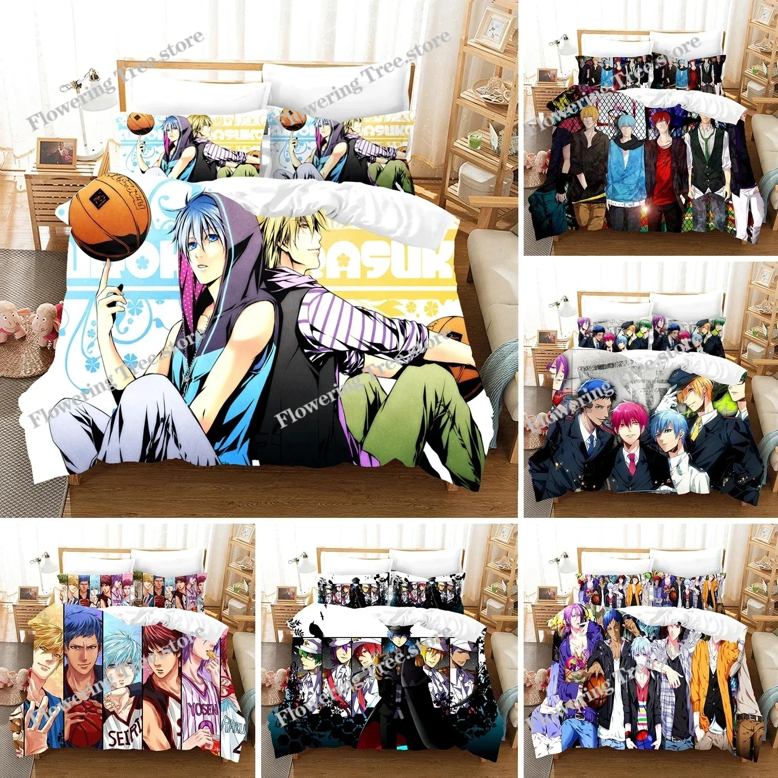 

Kurokos Basketball Bedding Set Anime Comforter 3D Print Luxury Duvet Cover Set Home Textile Queen King Single Size Cartoon Kids