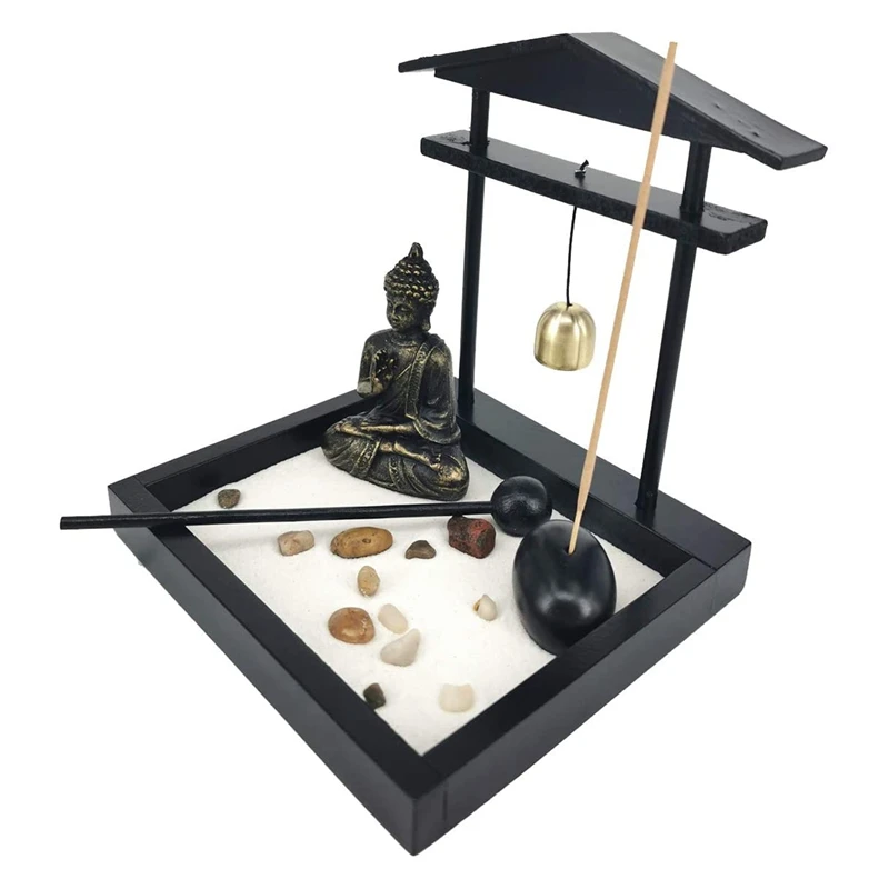 Desktop Sand Garden Meditating Buddha Statue,Mini Sand Tray Kit for Home Office DecorA09G view 4