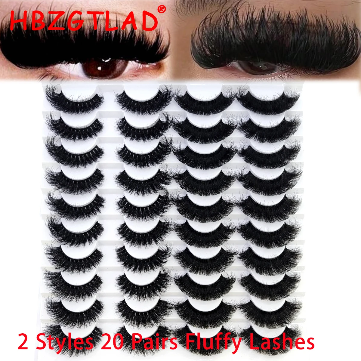HBZGLAD 20 pairs of mixed style mink 5D fluffy curly messy cross eyelashes fox eyelashes comic eyelashes natural handmade fake