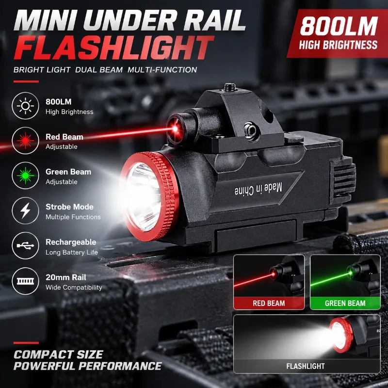 Rechargeable Compact Rail Mount Light Dual Beam Option Strobe Mode Hobby Ornament Fitting