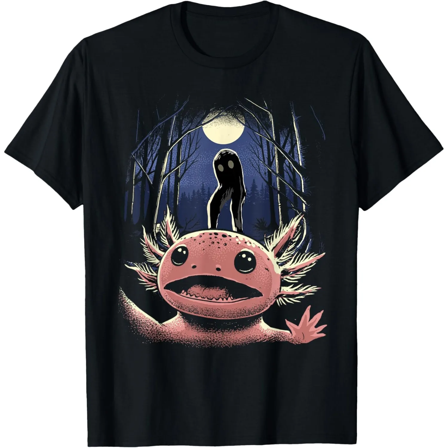 Axolotl Cryptid Forest Graphic Tee Funny Men's Breathable Crewneck T-Shirt