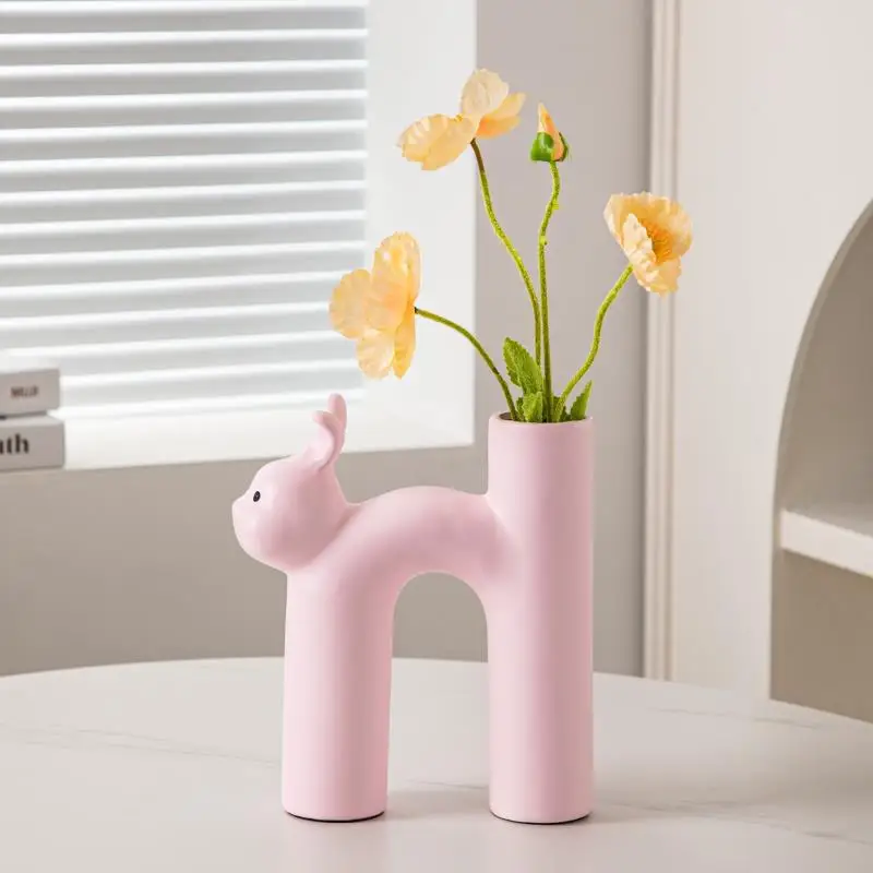 

Pink Cat Shaped Ceramic Vase Kitty Decorative Vase Floral Kitty Vase Decor Cat Table Centerpiece Cute U-Shaped Tube Vase for Hom