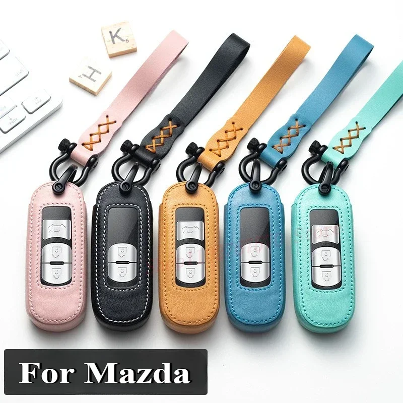 

Anti Fall Durable Leather Remote Car Key Case Cover Shell For Mazda 3 CX-5 CX-8 Protective Bag Keychain Auto Accessories