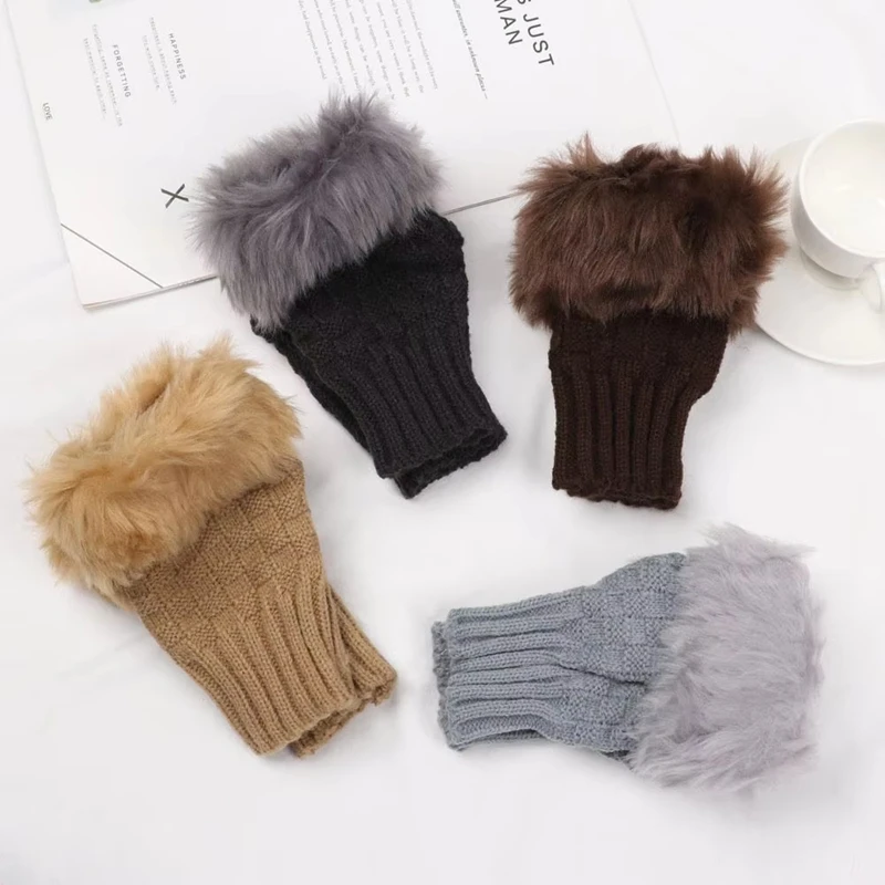 Winter Half Finger Elastic Thicken Warm Warm Mittens Knitted Gloves Faux Rabbit Hair Gloves