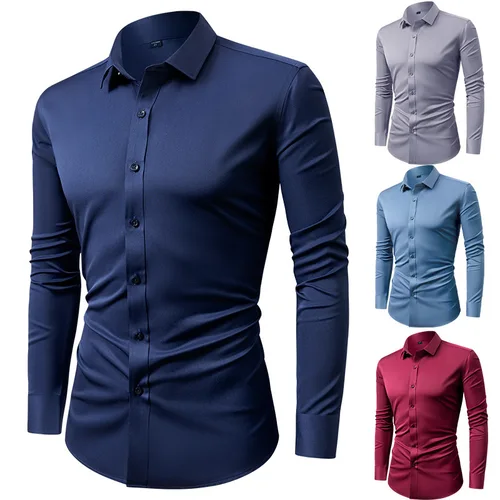 Imagen 2 del producto Camisa formal de manga larga para hombre, peto fino, ropa informal de negocios, transpirable, alta calidad, talla grande, moda delgada, 7XL, 8XL