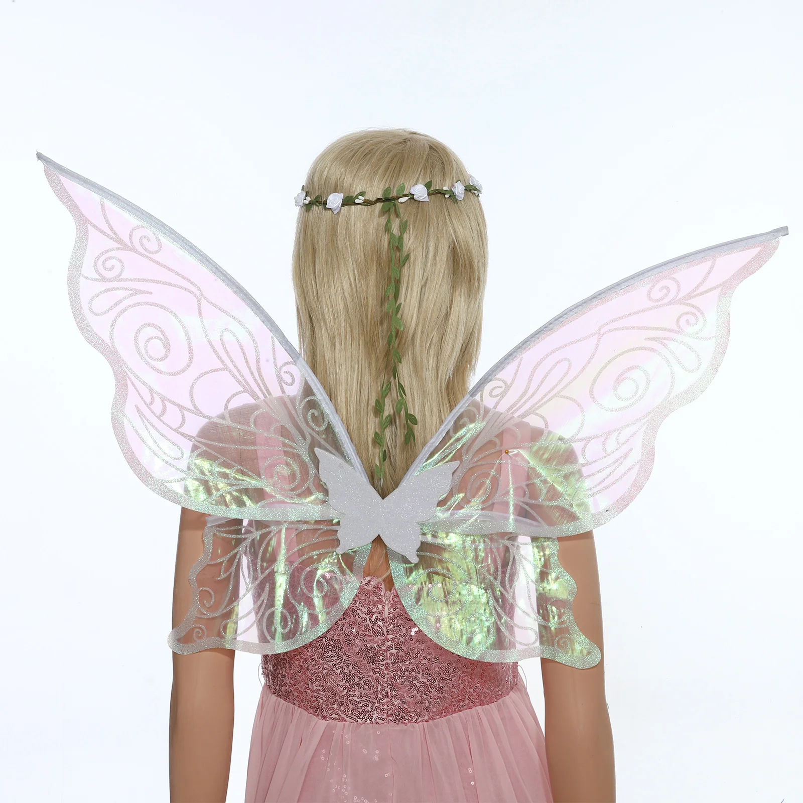 Sparkle Princess Angel Wing Halloween Cosplay Butterfly Fairy Wings with Elf Ears Fairy Stick Garland Headband Wings Decor Gifts