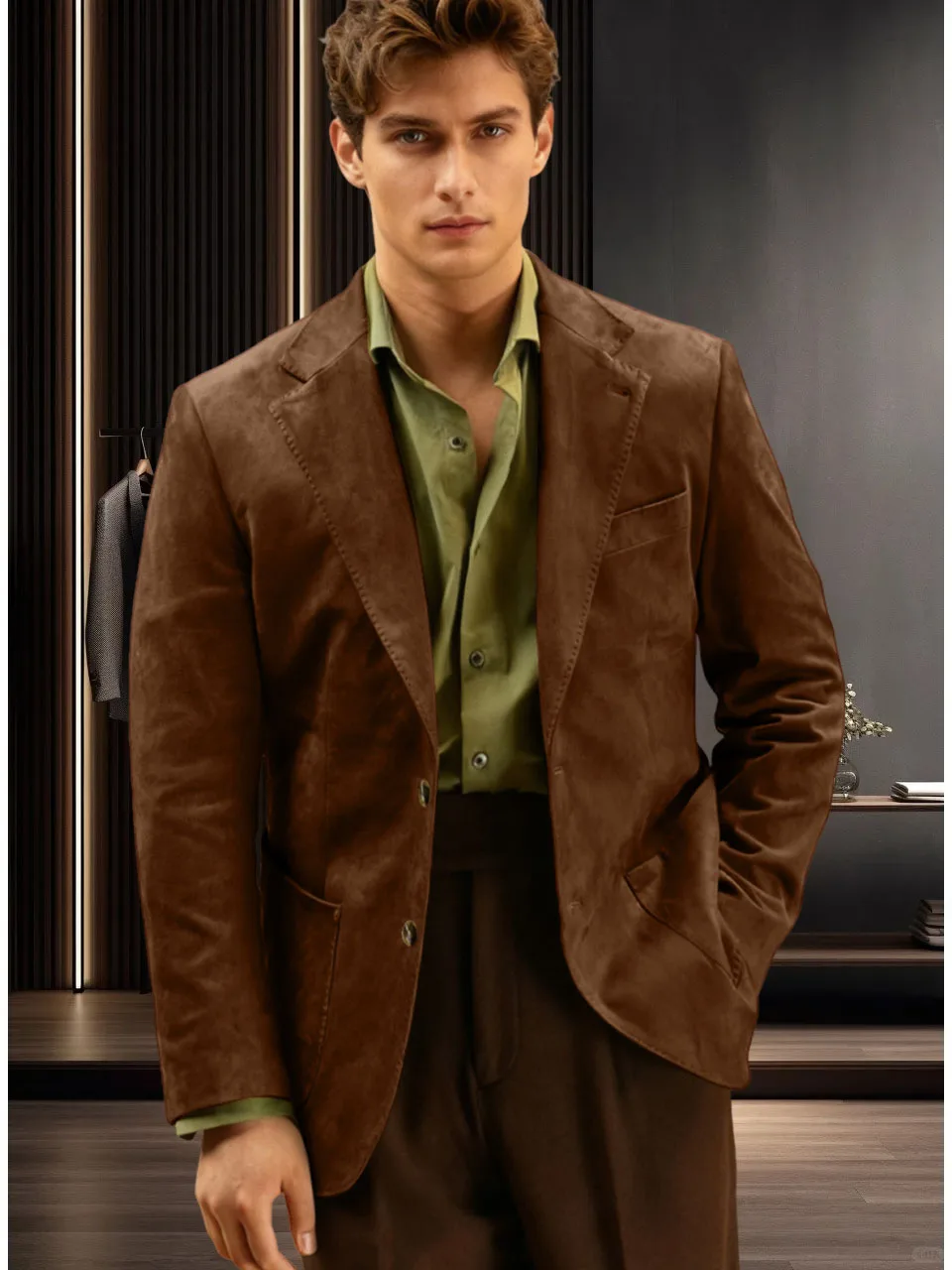 

Autumn Men's Coat Solid Color Snowflake Velvet Single Breasted Slim Fit Man suit Blazer Tailored Business Casual Men's Jacket