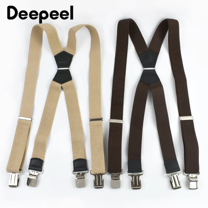 

1 шт. 3.8*120 см, мужские подтяжки для брюк с 4 клипсами, эластичные, с текстурой под зерно, регулируемые, X-образные, аксессуары для подтяжек