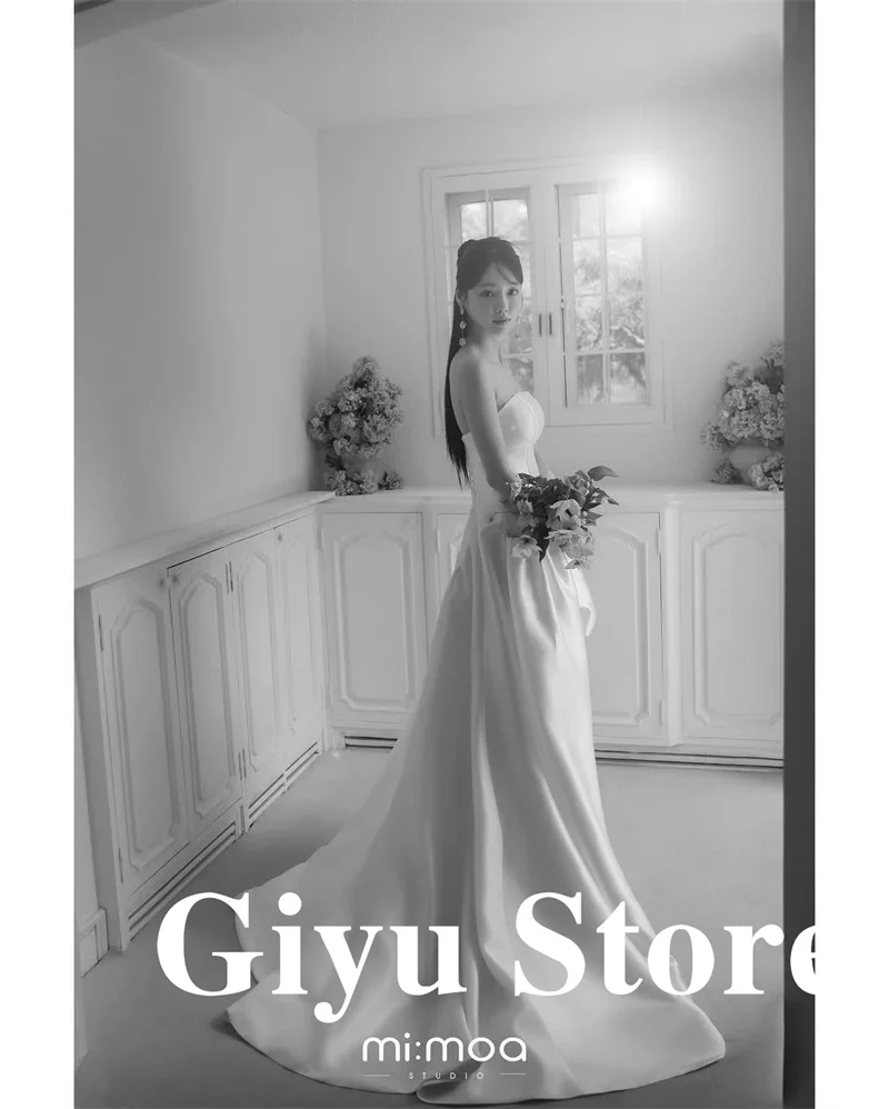 Giyu Strapless Mini Short Wedding Dresses With Detachable Country Beach Photo shoot Bride Gowns Korea Women Formal Evening Dress