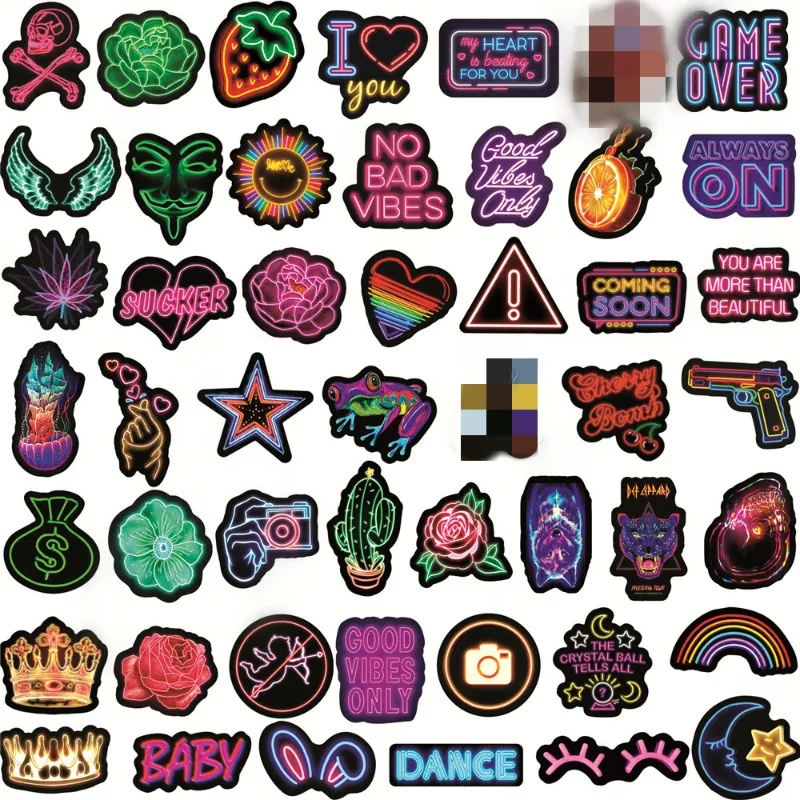 10/25/50pcs Cool Mixed Neon Lights Graffiti Stickers for DIY Guitar Phone Laptop Skateboard Motorcycle Helmet Suitcase