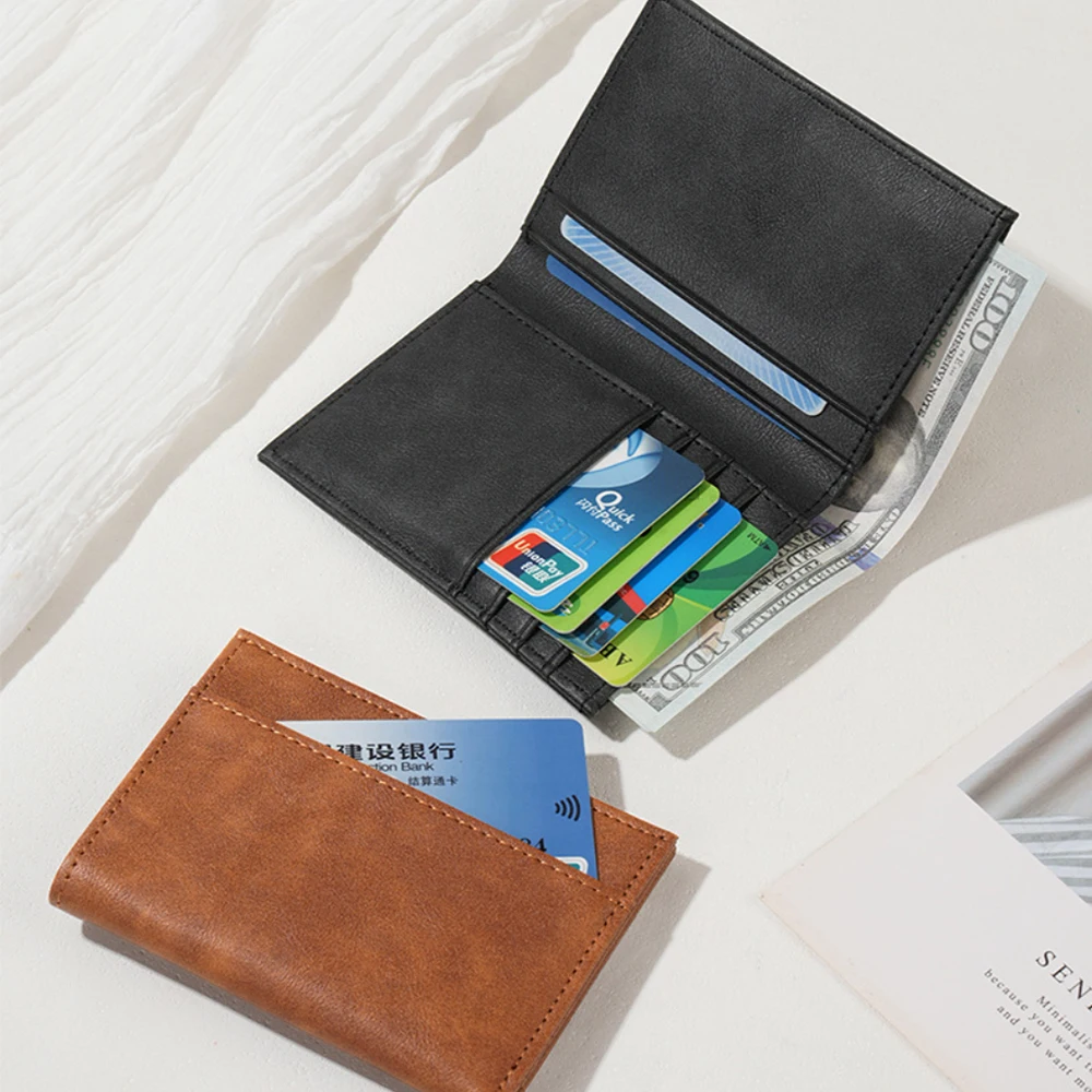 محفظة رجالية من جلد البولي يوريثان ذات سعة عالية، فتحات متعددة للبطاقات، حامل بطاقة الائتمان، حقيبة عمل عتيقة، محفظة أعمال عصرية #2