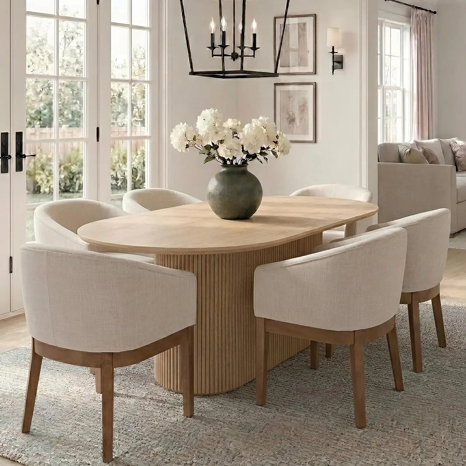 Barrel Dining Chairs Set of 6, Mid Century Modern Upholstered Dining Chairs with Arms, Linen Kitchen & Dining Room Chairs, Solid
