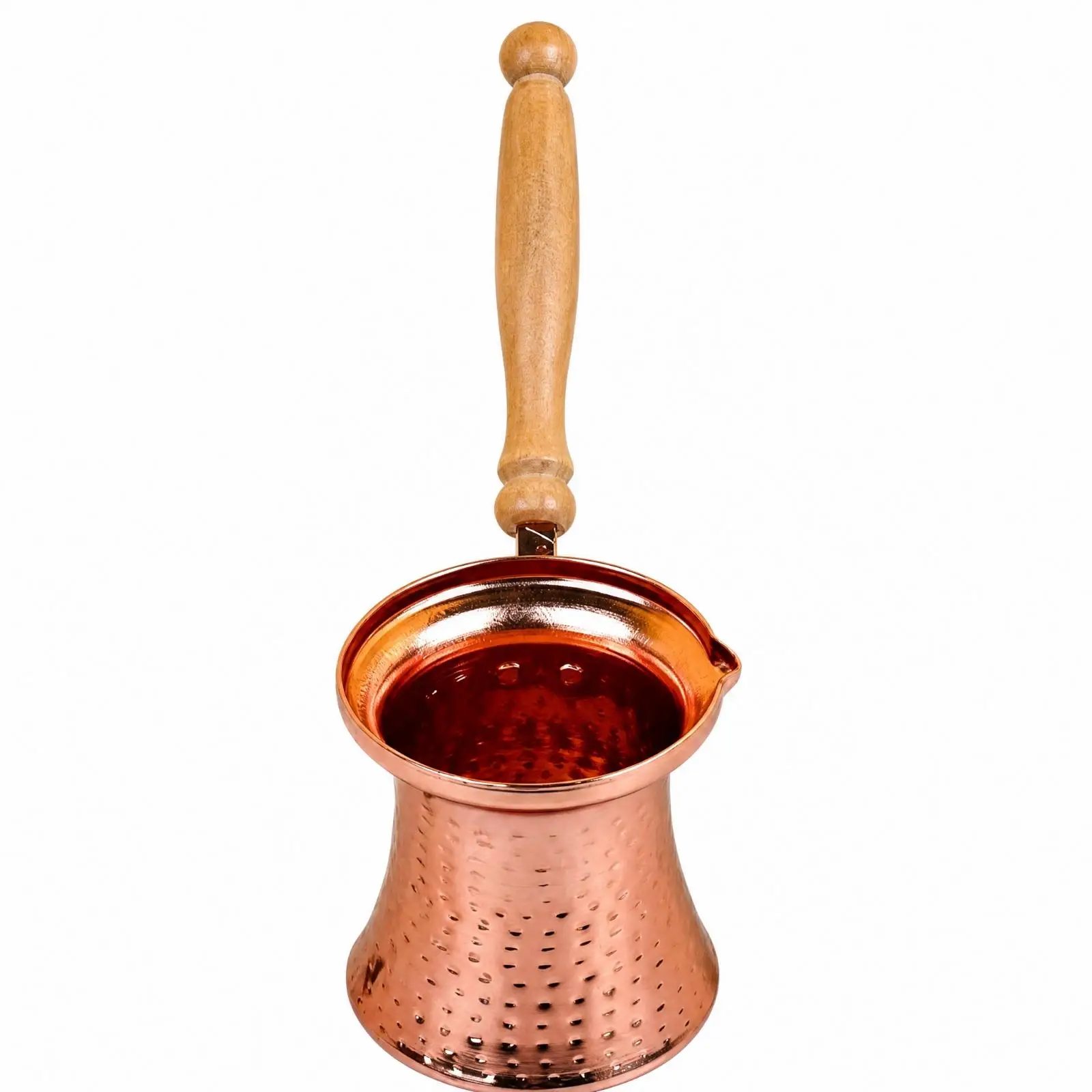 Turkish Coffee Brewing Kettle with Metal Gold Finish and Flared Rim for Hot Beverage and Drink Service