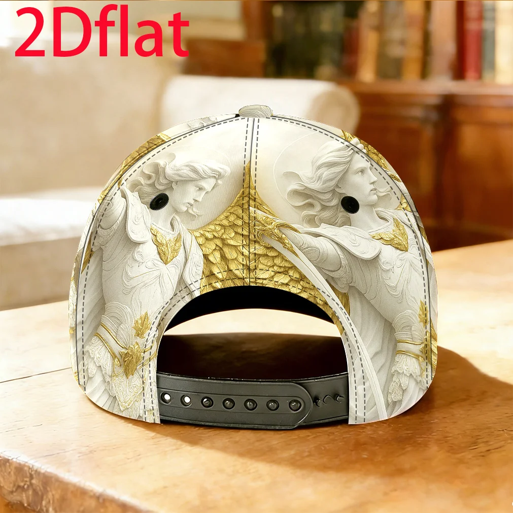 Customization 1pc-2Dflat Golden-Winged Angel With Swords Relief Sculpture Baseball Cap Driver Cap Unisex Cap One Size Fits Most