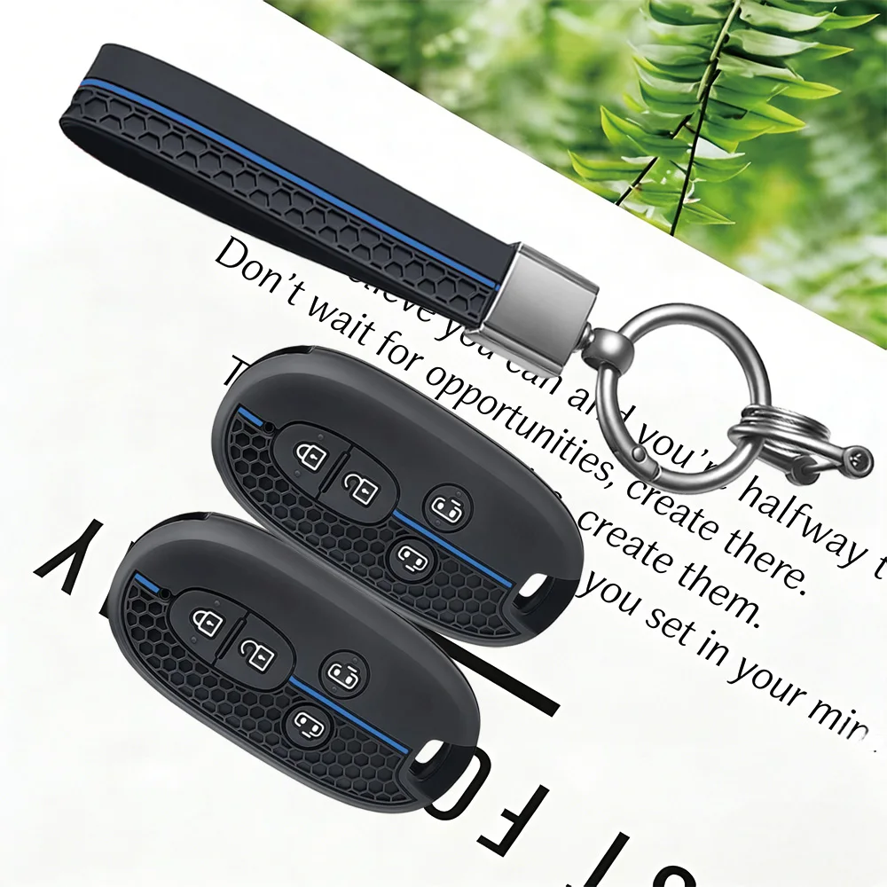 Wearproof Stripe Key Holder, With Keychain, for Suzuki Wagon R Every Hustler Palette Solio Alto Lapin Spacia 4 Button Key