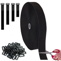 5M Reusable Nylon Hook Loop Fastening Cable Tape Cut-to-Length Self-Adhesive Securing Strap With Buckle For Organizer Or Storage