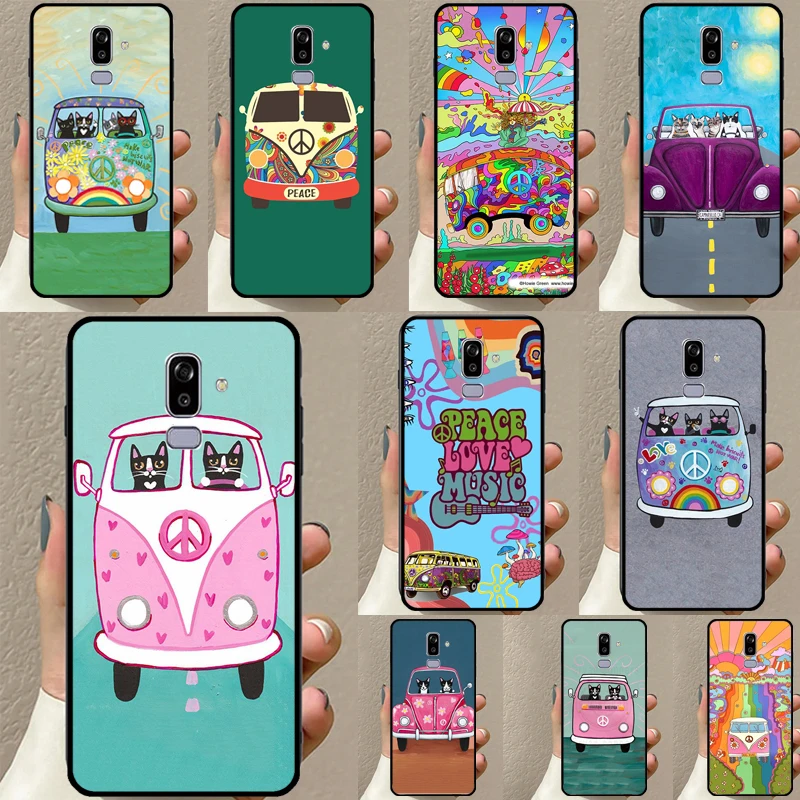 Hippy Peace Bus Cat Phone Case For Samsung J4 J6 Plus A6 A7 A8 A9 J8 2018 A3 A5 2016 J1 J3 J5 J7 2017 Cover