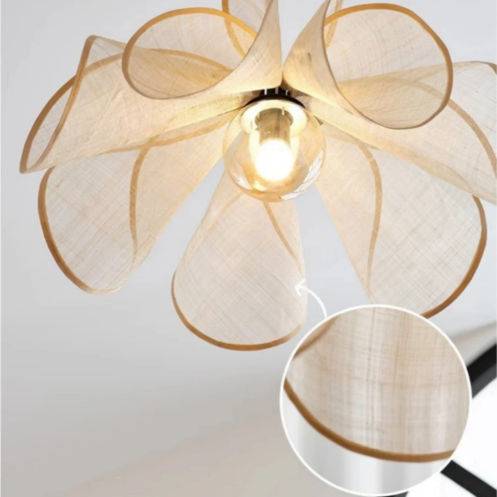 Bohemian Petal Fabric Pendant Light Height Adjustable With Glass Ball Hanging Lamp Dining Room Bedroom Living Room Ceiling Lamp