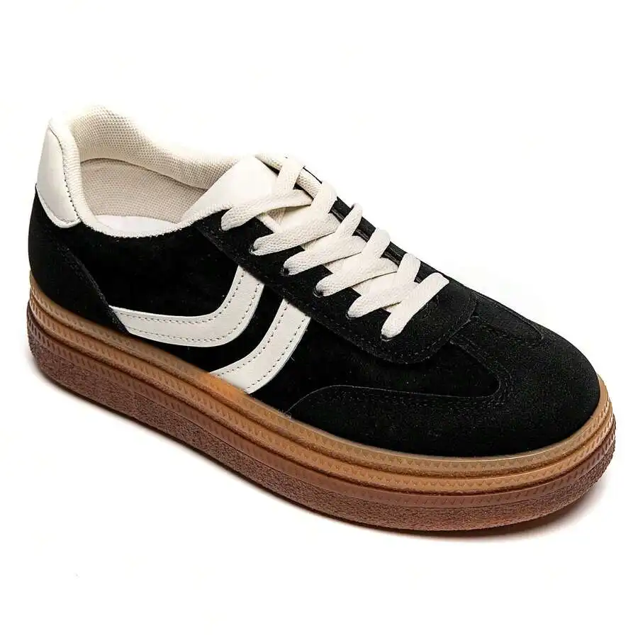 Plateau-Sneaker mit kontrastierender Sohle und seitlichen V-Bändern