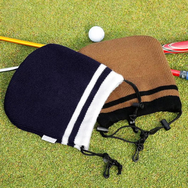 Knitted Golf Head Covers Embroidered Drawstring Protective Cover Elastic Golf Driver Covers For Driving Range Training Ground