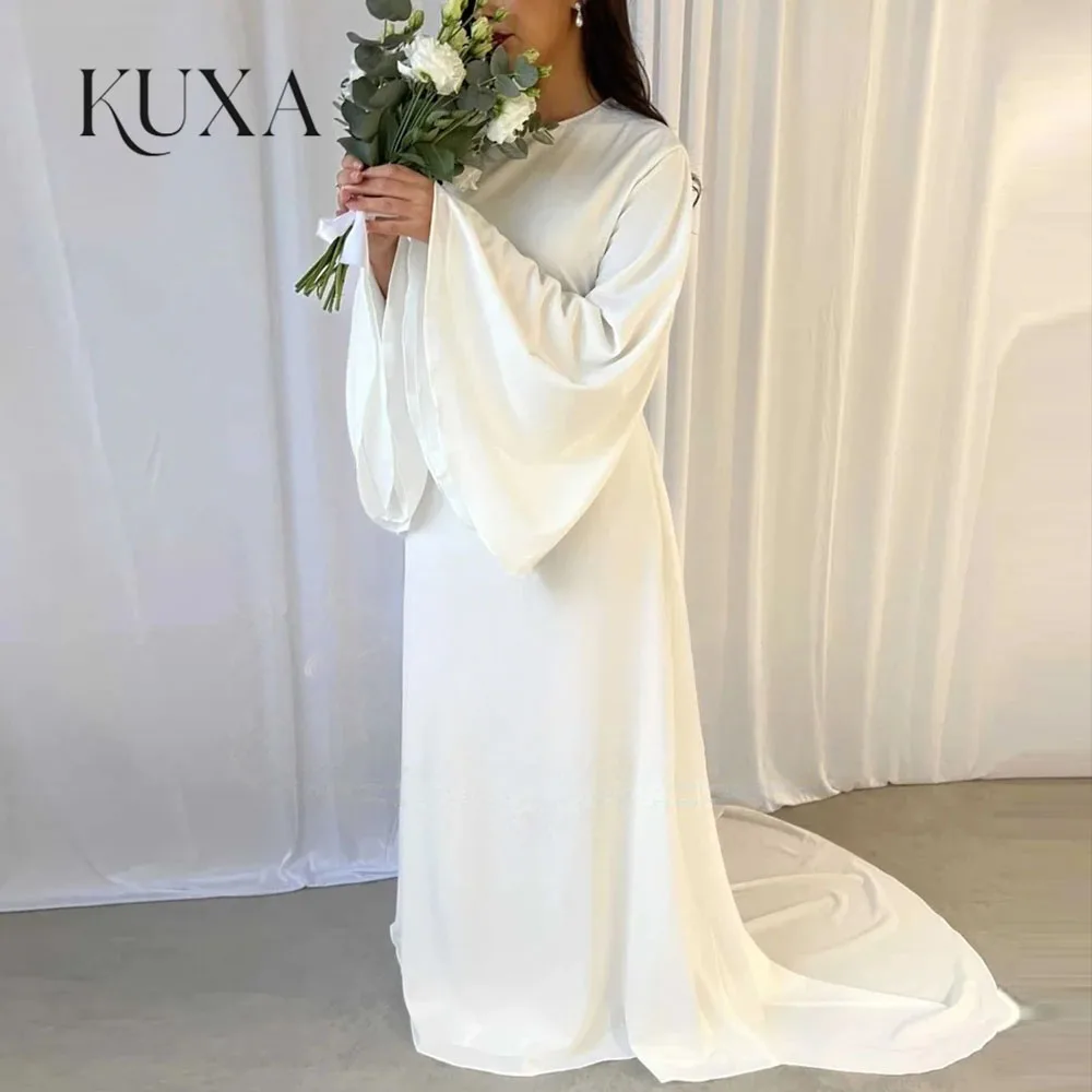 KUXA O-Ausschnitt Elfenbein Meerjungfrau Formelle Hochzeitskleider Lange Ärmel Bodenlange Party-Abendkleider Maßgeschneiderte Vestidos De Novia 2026