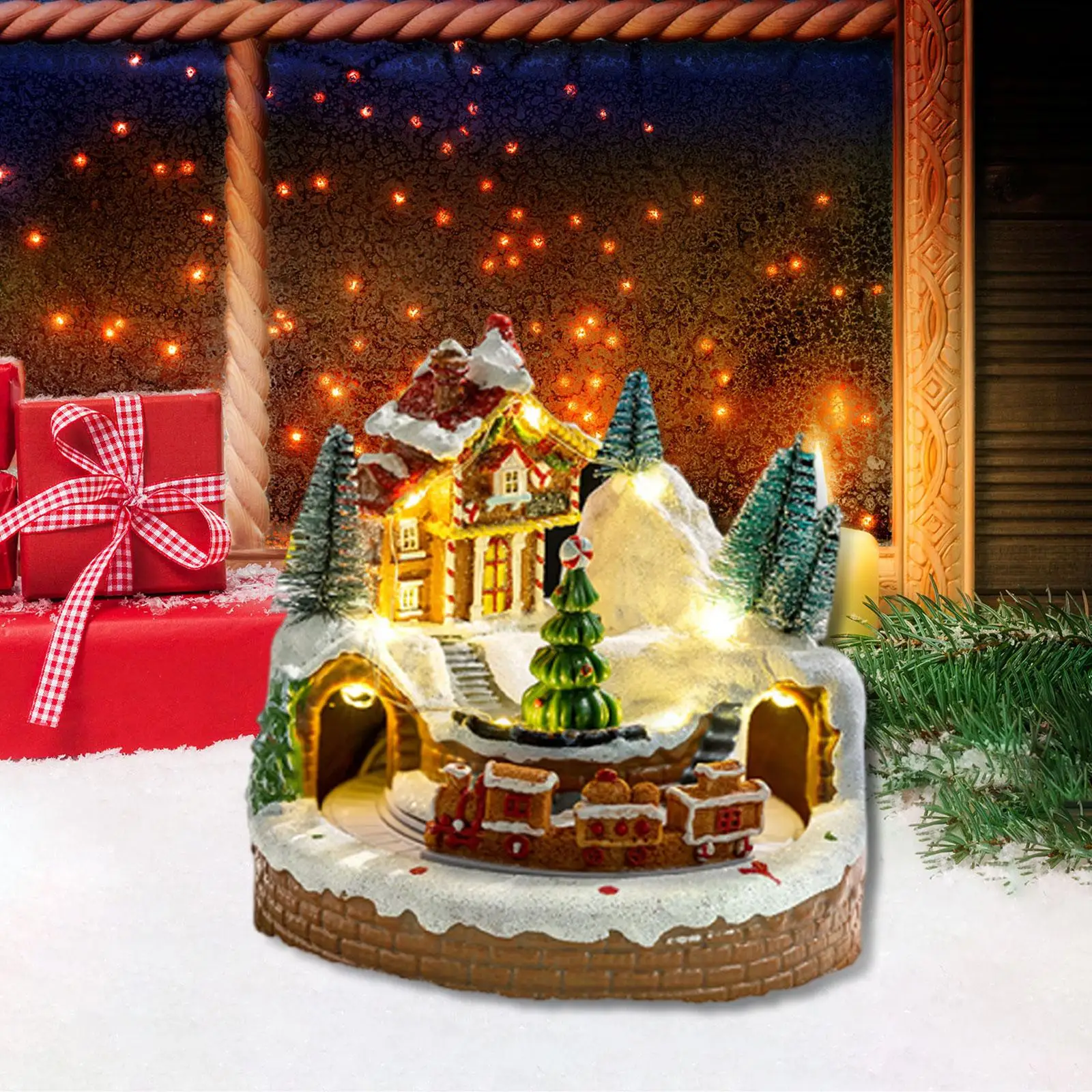 Christmas Musical Box Rotating Train Desktop Resin Seasonal Electric Xmas Gift
