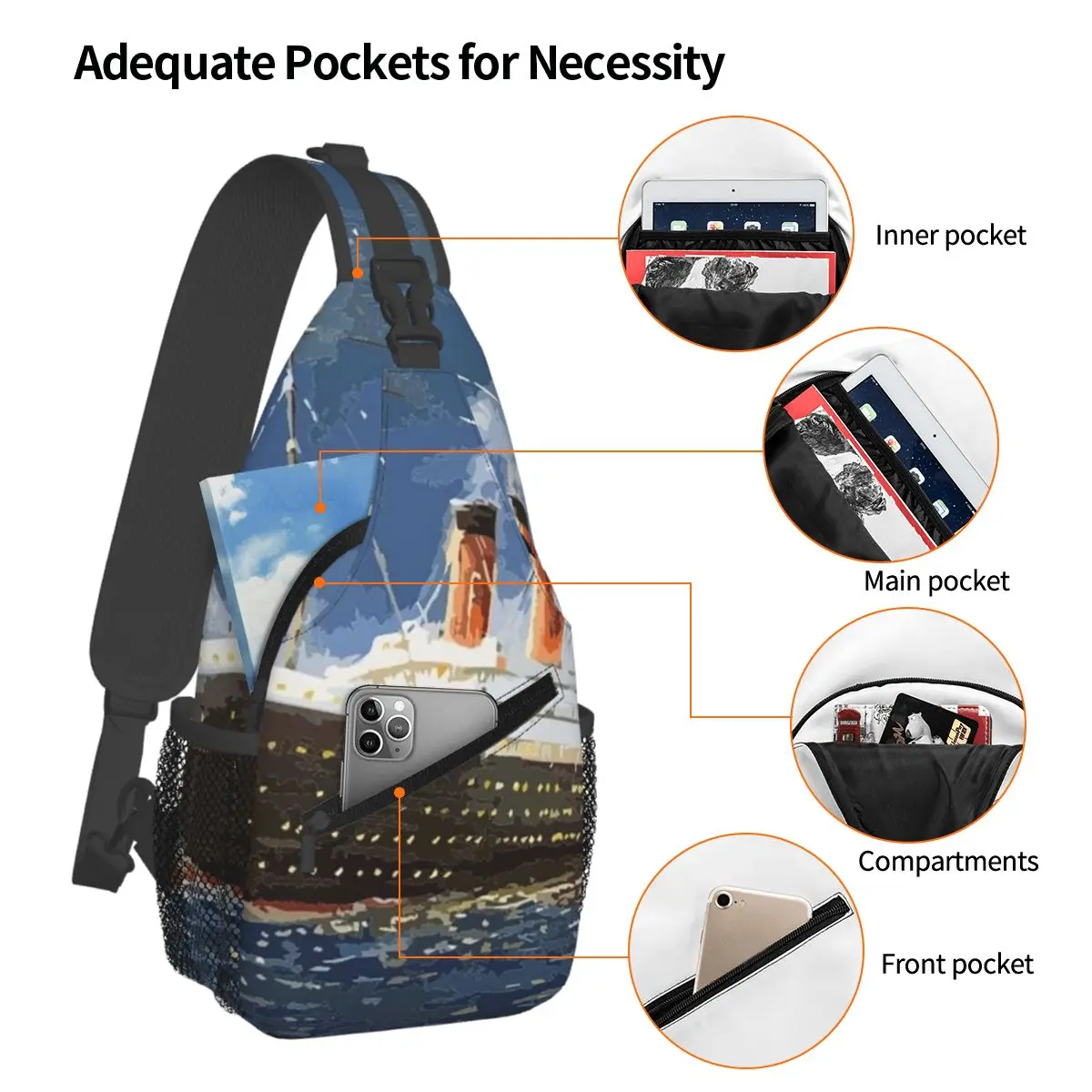 The Most Popular Ship Of All Times, Titanic. Sling Backpack Sling Bag Hiking Chest Bag Daypack Crossbody Backpack Shoulder Bag