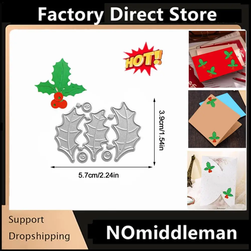 

6PCS Poinsettia Metal Cutting Dies For Scrapbooking Christmas Holly Cutting Mold Leaf Craft Mold Hot
