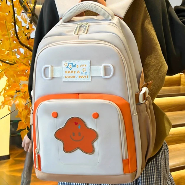 

Легкий нейлоновый школьный рюкзак для студентов с контрастной цветной спинкой в виде звезд, стильный женский дорожный рюкзак большой вместимости.