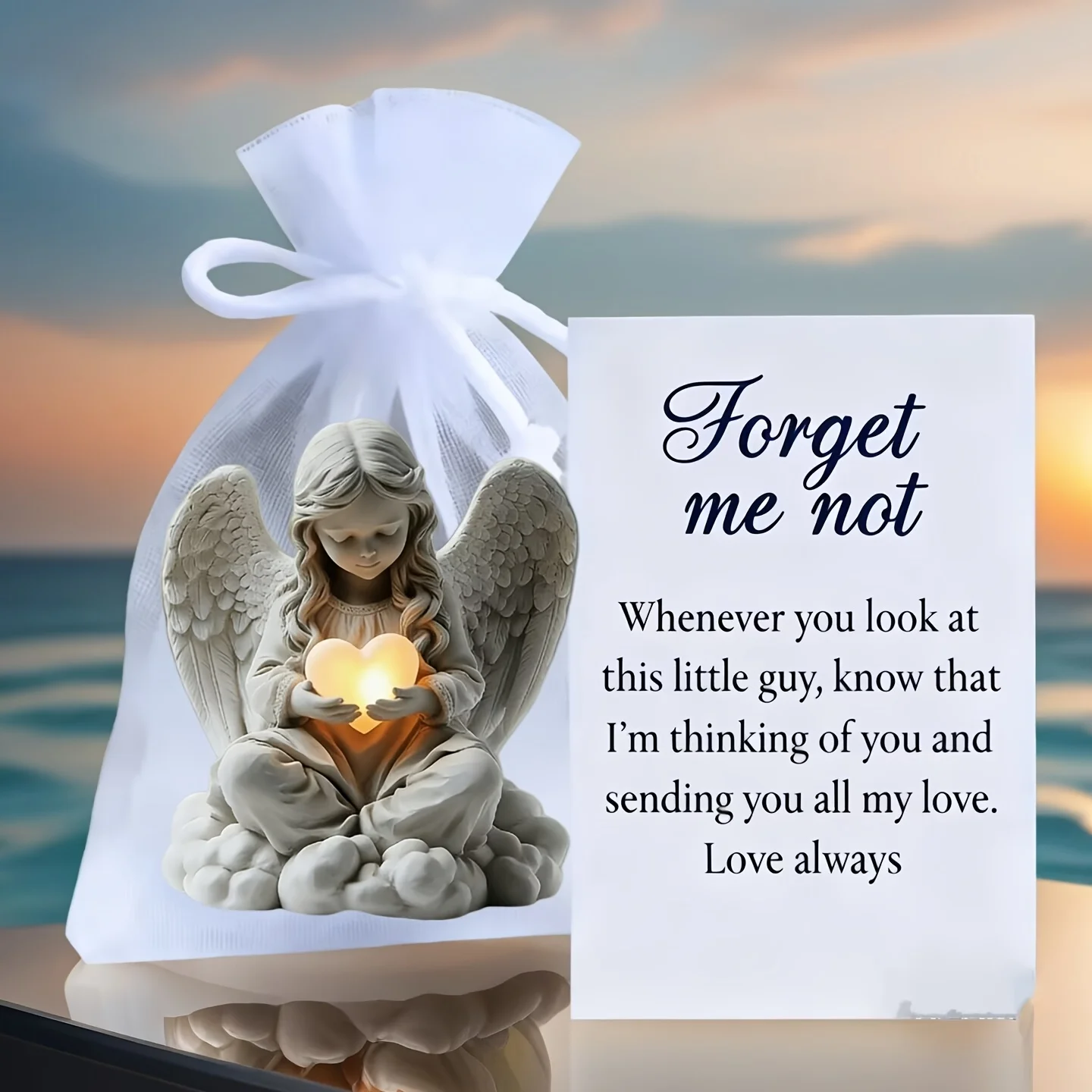 Pocket Hug Heart Angel Statue Ornament 2D Angel Statue with Encouragement Card and Pocket Heavenly Memorial Gift Emotional Inspirational Message Hug Token Memorial Gift Suitable for Home Decoration Room Decoration Memorial Gift for Family and Friends