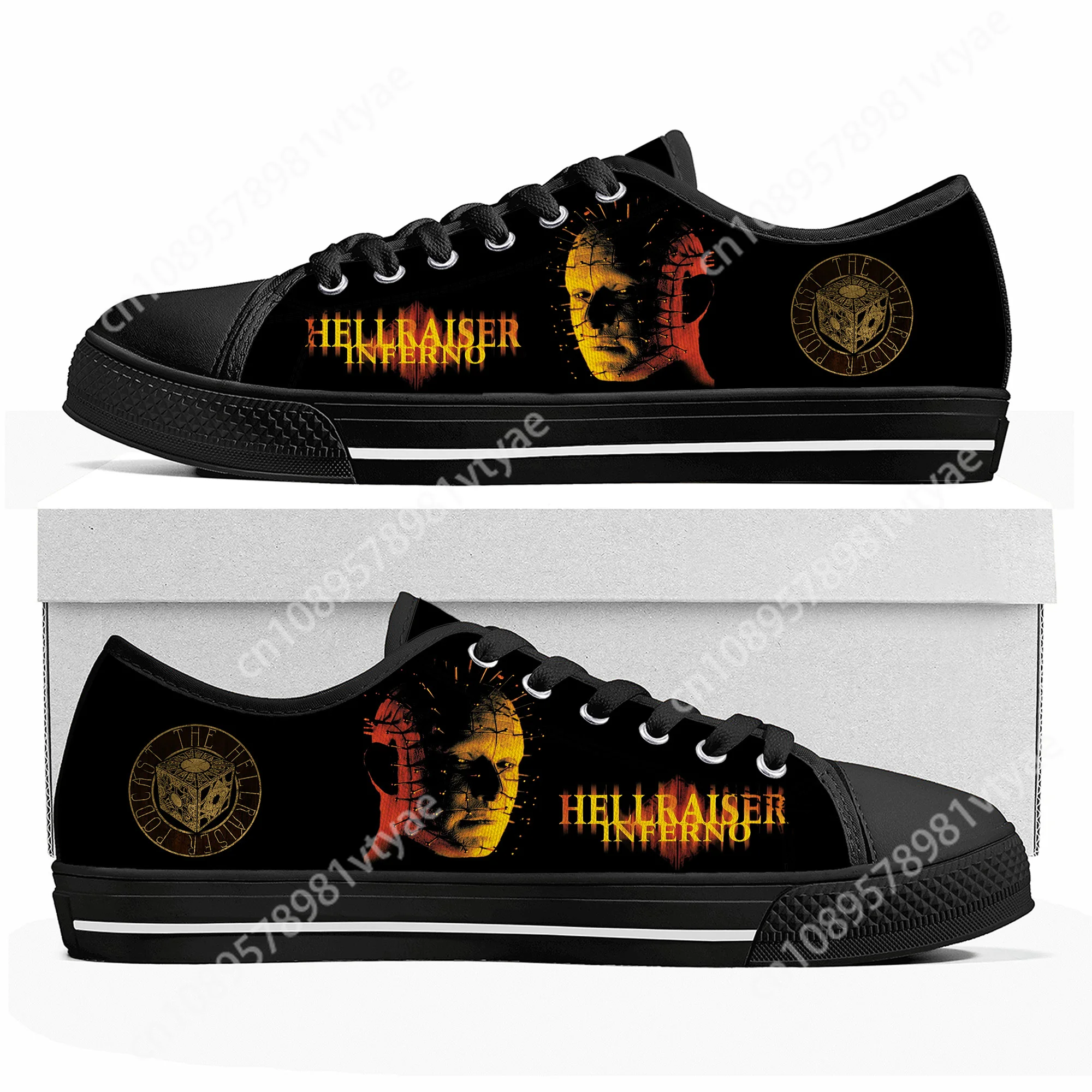 Hellraiser-Baskets basses en toile pour hommes et femmes, chaussures de couple de qualité, chaussures personnalisées pour adolescents, film Pinhead, horreur, Halloween