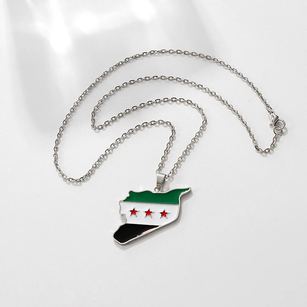 Syria Map Flag Necklace Vintage Alloy Drip Oil Pendant  for Women Men Chains Choker Ethnic Party Birthday Jewelry 2025