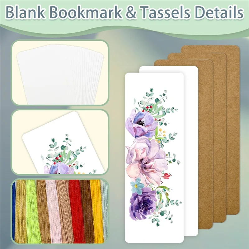 

Practical-50 Sets Blank Bookmark Making Kit, 50 Paper Bookmark Blanks, 50 Colorful Bookmark Tassels, 50 Clear Bookmark Sleeves