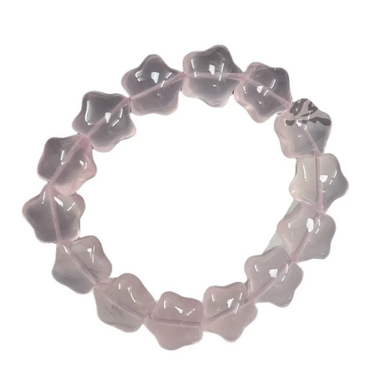 مسحوق طبيعي شفاف الدهون الخماسية دائرة واحدة سوار الترقوة قلادة الوردي الكوارتز على شكل Lo #5