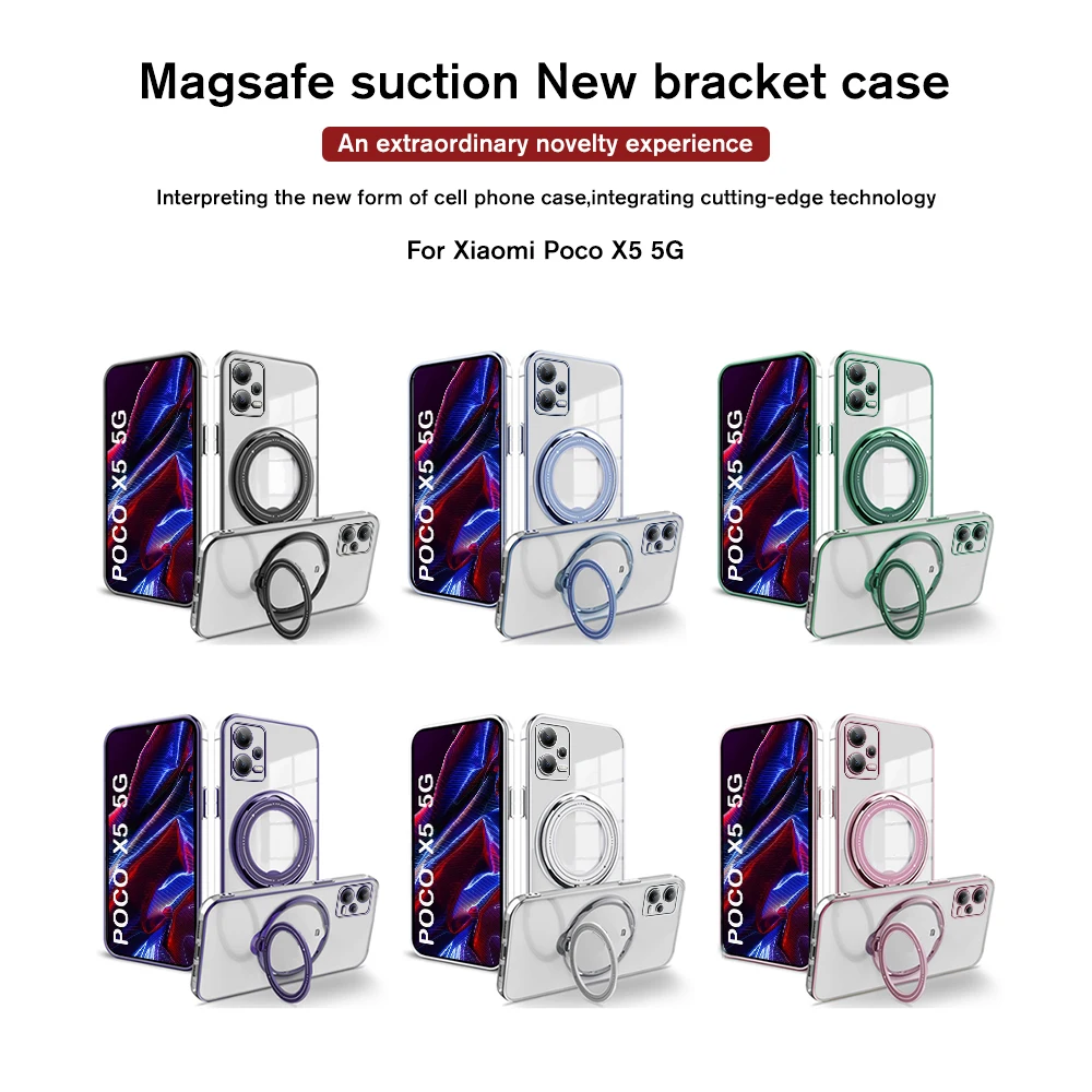 For Redmi Note 12 5G Case Plating 360° Rotating Ring Holder Cover 11 11E Pro 5G 11s 4G For Magsafe Wireless Charger Magnet Funda