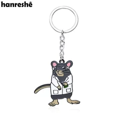 Hanreshe Funny Scientist Mouse Keychain Exquisite Enamel Pendant Dangle Key Chain Science Lab Jewelry Collection