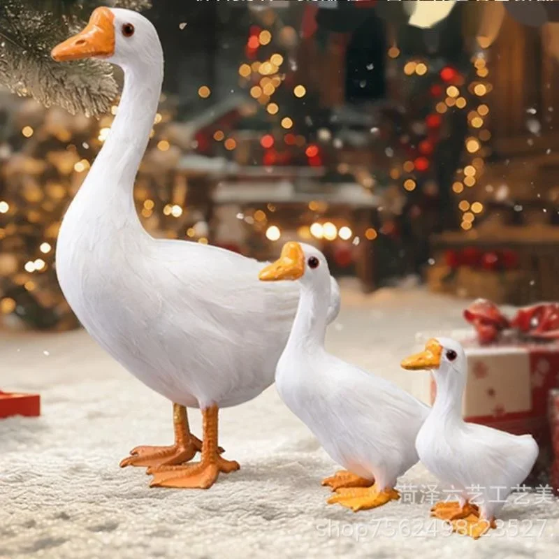 Realistic Feather White Goose Garden Statue Lifelike Outdoor Porch Lawn Decor For Home Nature Lovers Spring Easter Gift