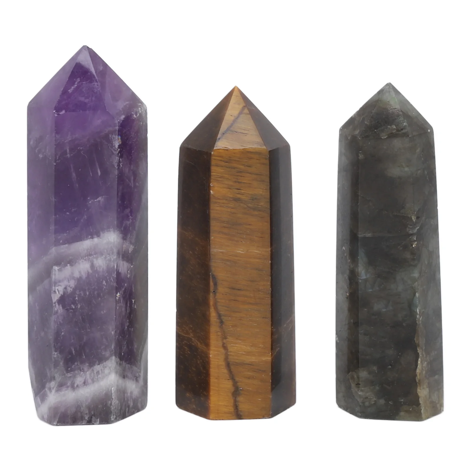 

3pcs Healing Wand Set Amethyst Labradorite Tiger Eye Chakra Energy Balancing Therapy Meditation Stone