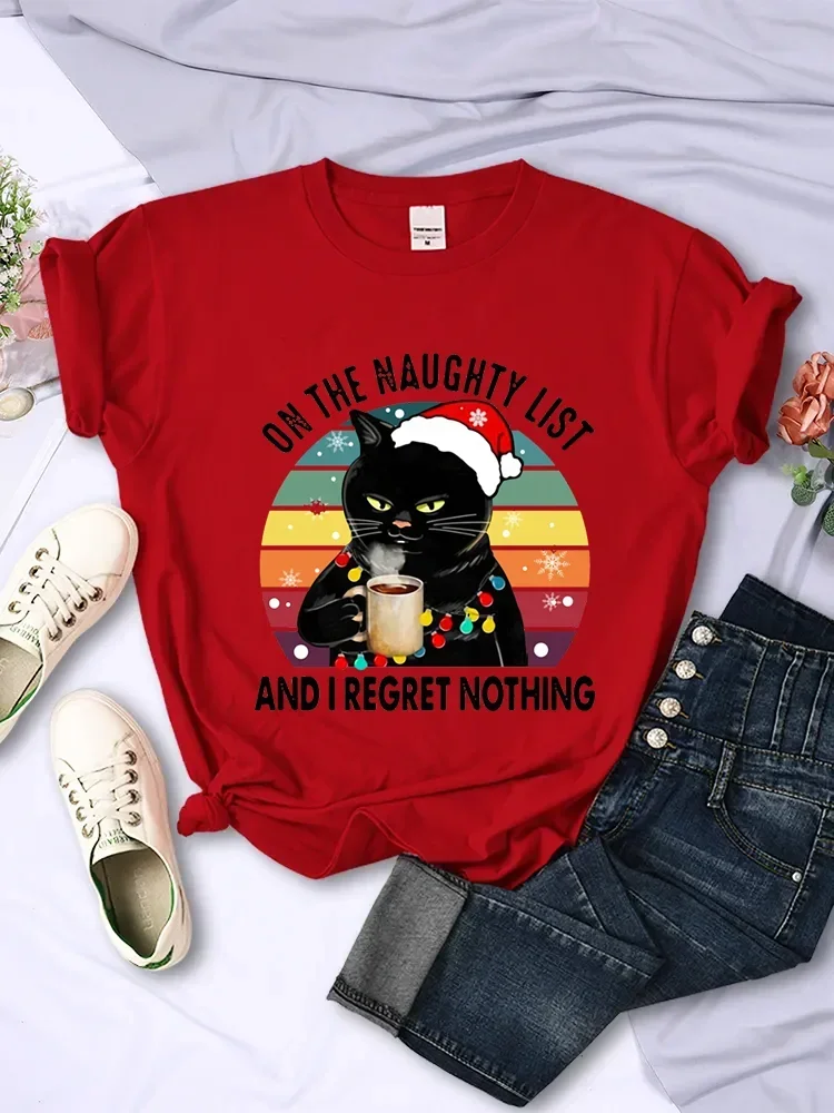 Summer Harajuku T Shirts Casual Fashion Clothes on The Naughty List and I Regret Nothing Cat Lover Top Christmas Kittens Tees