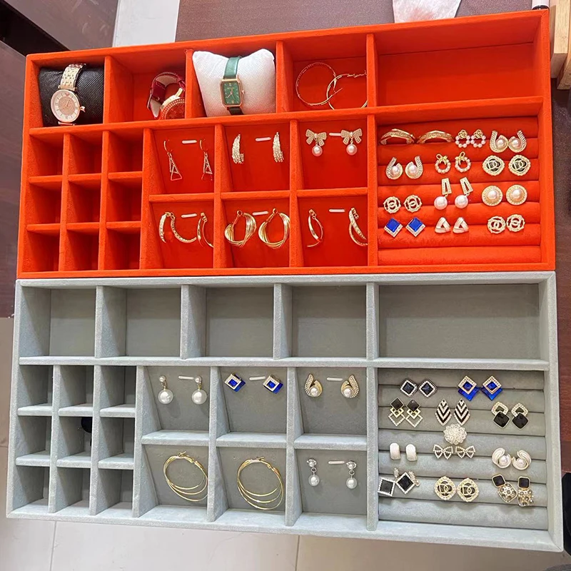 

Simple modern flannel, multi-functional household jewelry, Duobao Pavilion box, earrings, stud earrings, storage compartment
