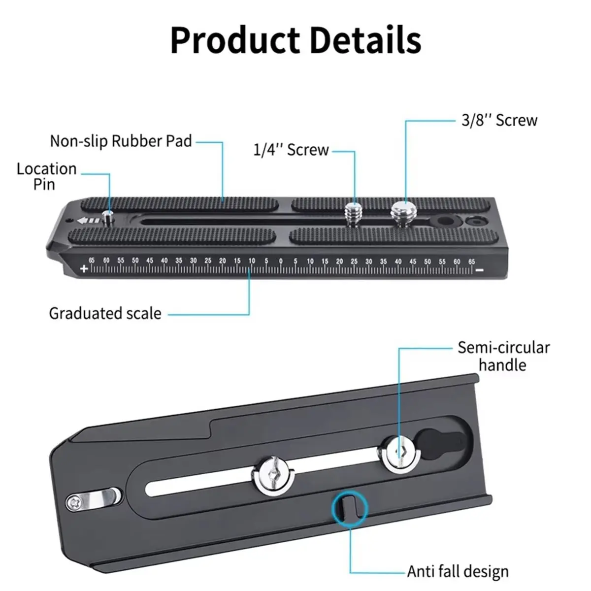QV160 Quick Release Plate for 501PL Series Video Fluid Head,50mm Width, with 1/4