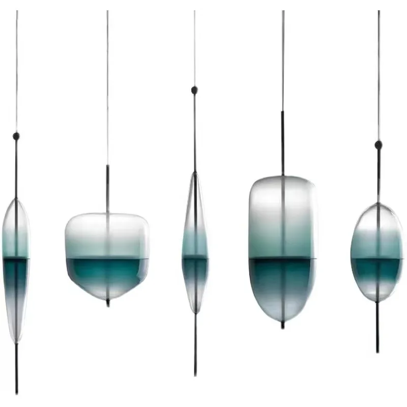 

Modern simple lake blue gradual change glass chandelier personality creative designer model room