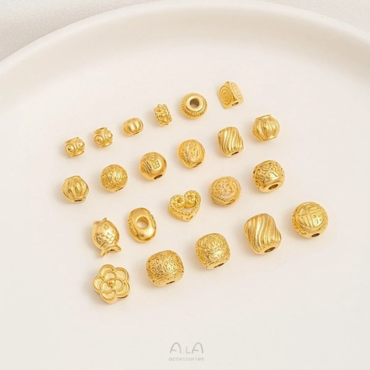 Brass Gold Tone Pumpkin Lantern Fu Character Swirl Lucky Fish Peach Blossom Spacer Beads DIY Jewelry Findings