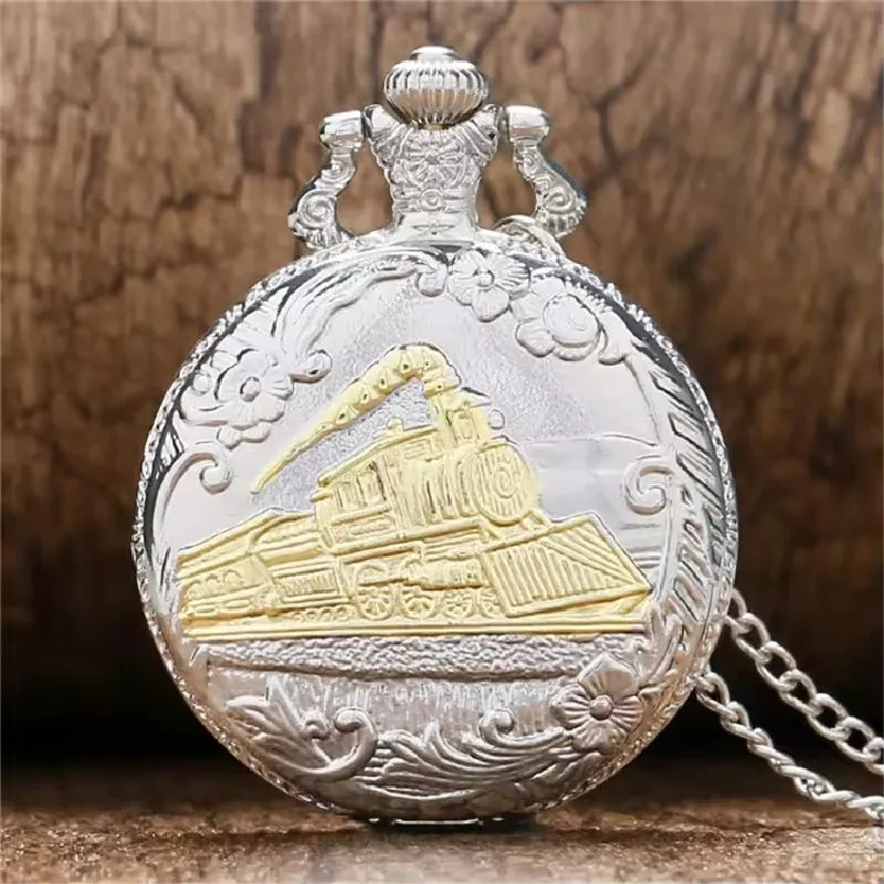 2024 new locomotive locomotive pattern hollow cover design pocket watch necklace pendant chain unisex gift