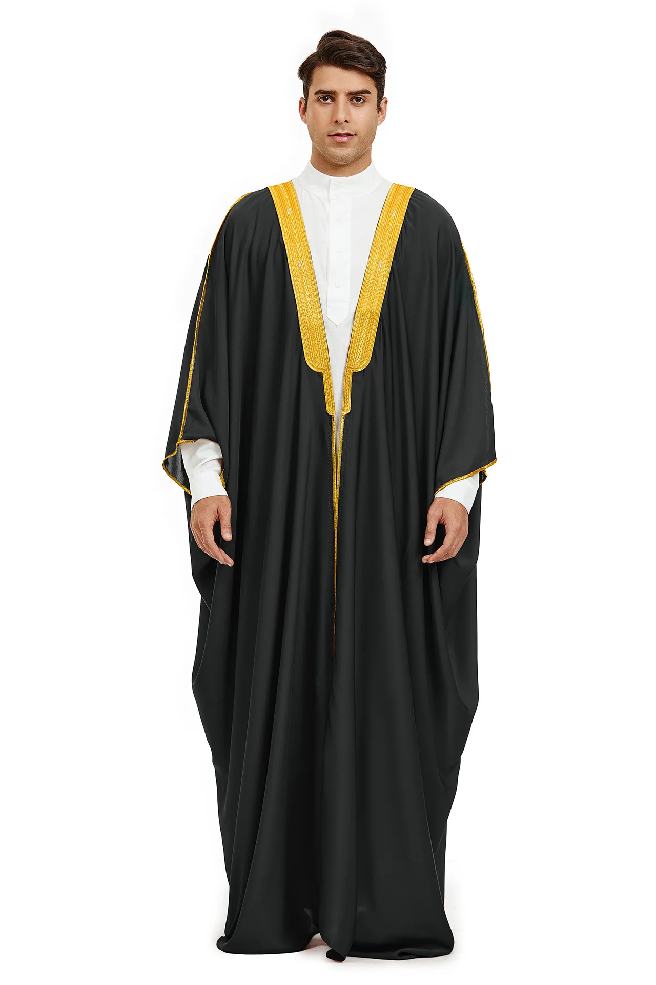 Djellaba Dishdasha Muslim Pria Bisht Abaya Satin Eid Kimono Gaun Sholat Jubba Thobe Jubah Arab Saudi Pakaian Islam Turki Kaftan