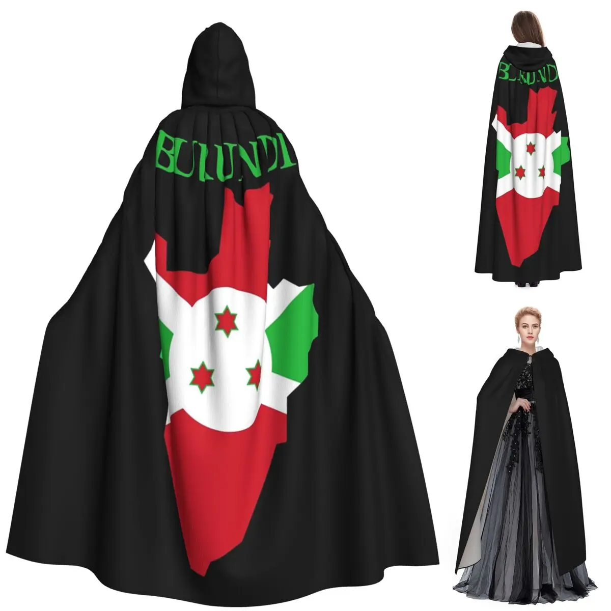 

Burundi Map Flag Long Hooded Cloak Witch Medieval Costume Cosplay Cape HalloweenCoat Adult Unisex